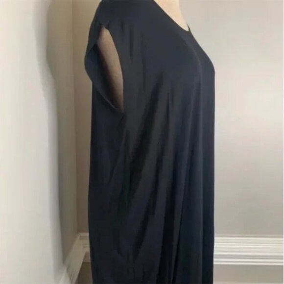 Eileen Fisher Dress Kaftan Tunic Black Viscose High Side Slits Size Medium NWT - Picture 6 of 10